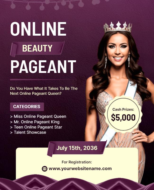 Virtual Beauty Pageant Event Announcement Flyer Template