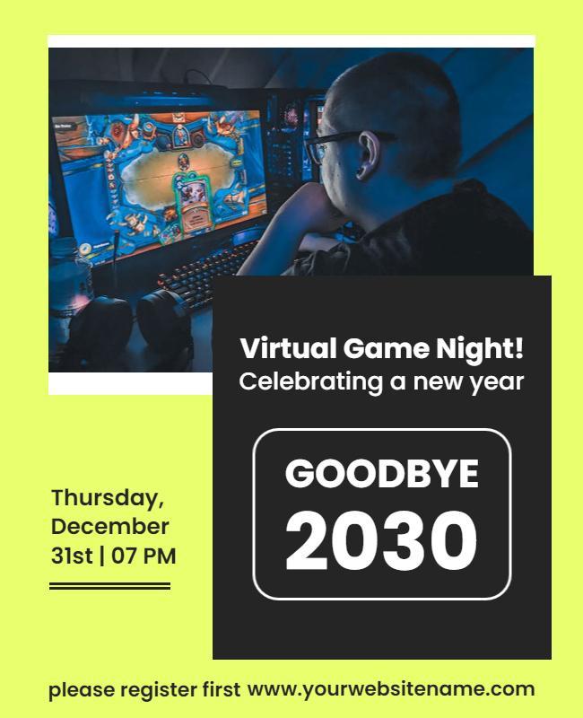 Virtual New Year Game Night Celebration Flyer Template