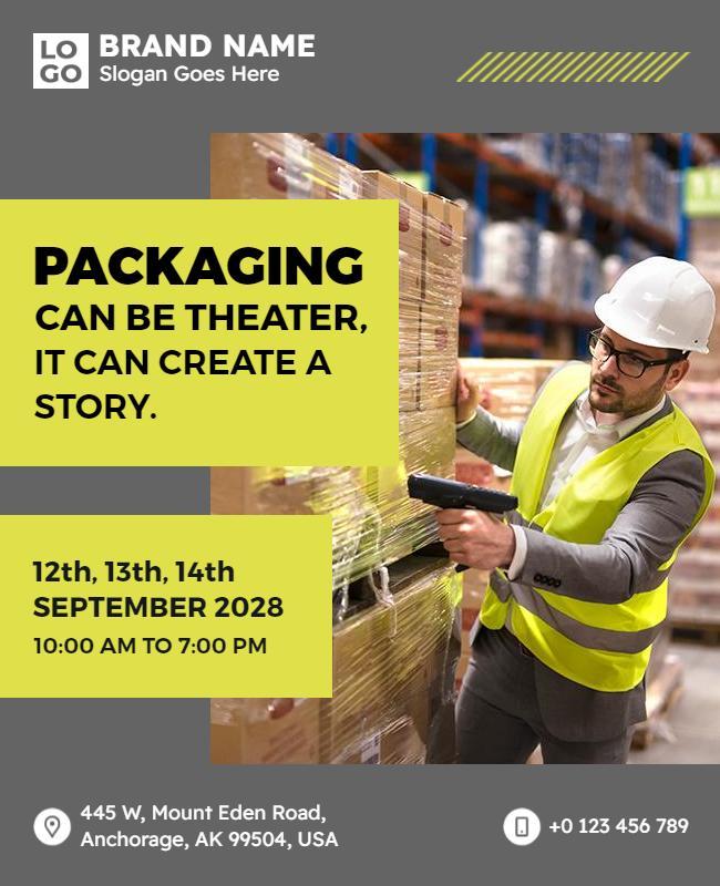 Warehouse Packaging Event Announcement Flyer Template