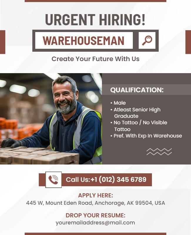 Warehouseman Job Hiring Announcement Flyer Template