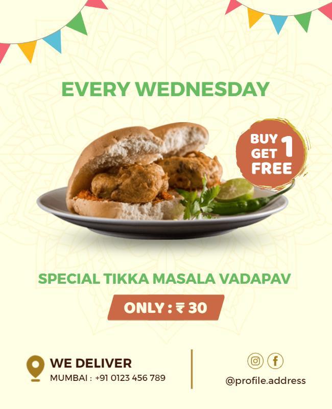 Weekly Special Tikka Masala Vadapav Offer Flyer Template