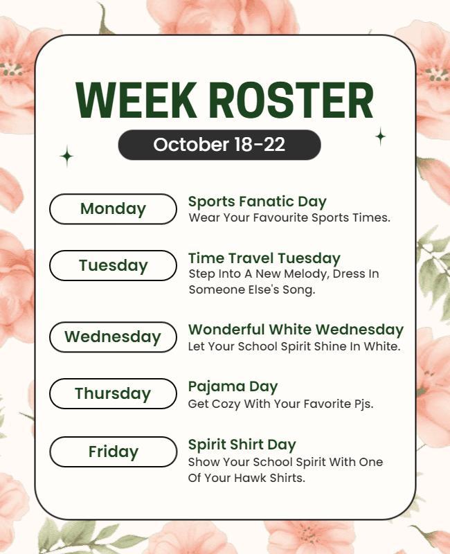 Weekly Themed Spirit Days Flyer Template