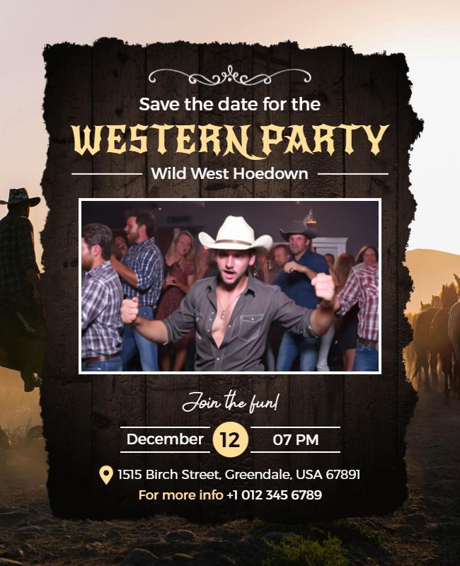 Western Hoedown Wild West Party Flyer Template