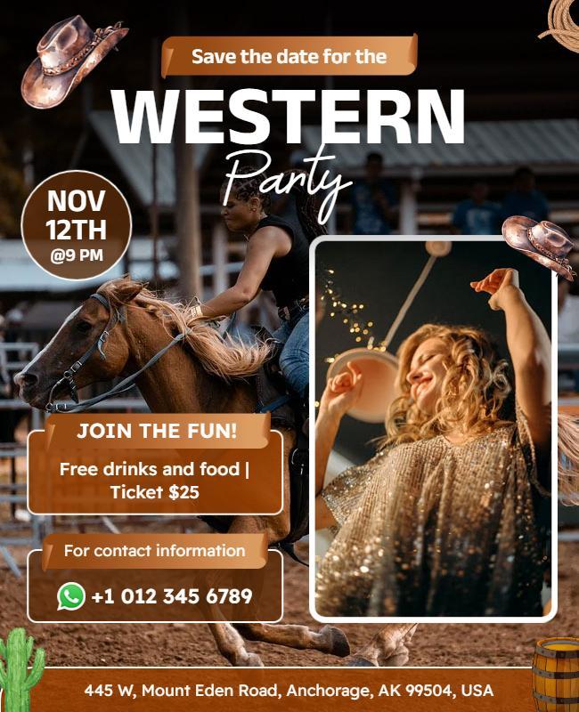 Western Party Celebration Flyer Template