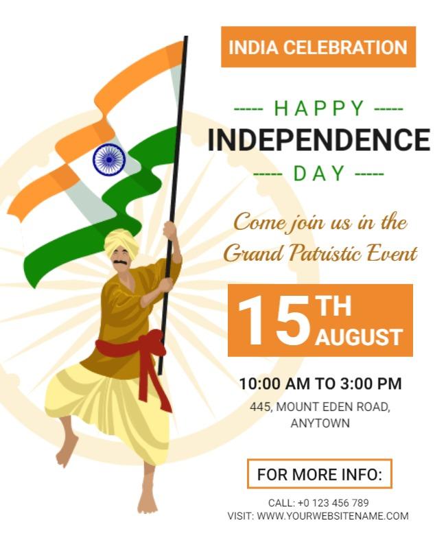 White and Orange 15th August Poster Template