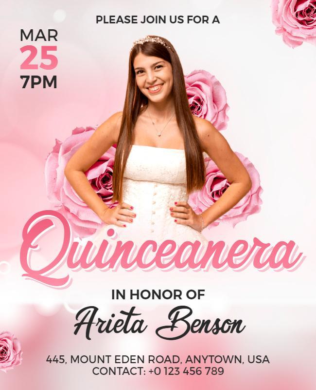 White and Pink Gradient Quinceanera Birthday Party Flyer Template