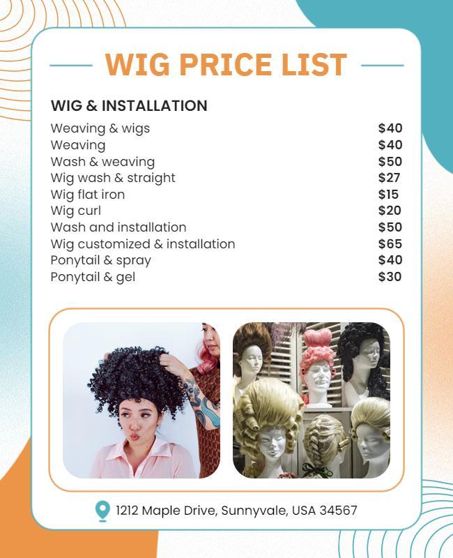 Wig Salon Services Price List Flyer Template