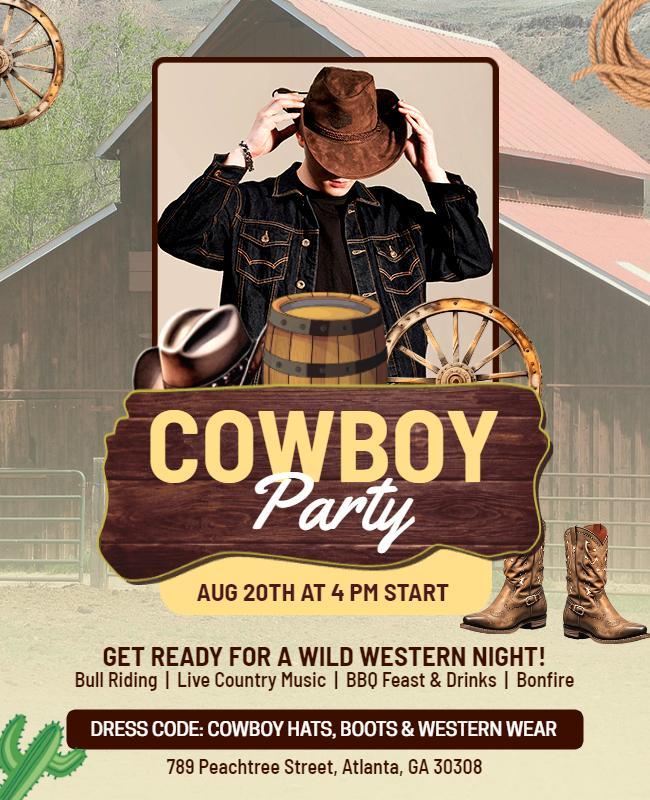 Wild West Cowboy Party Event Flyer Template