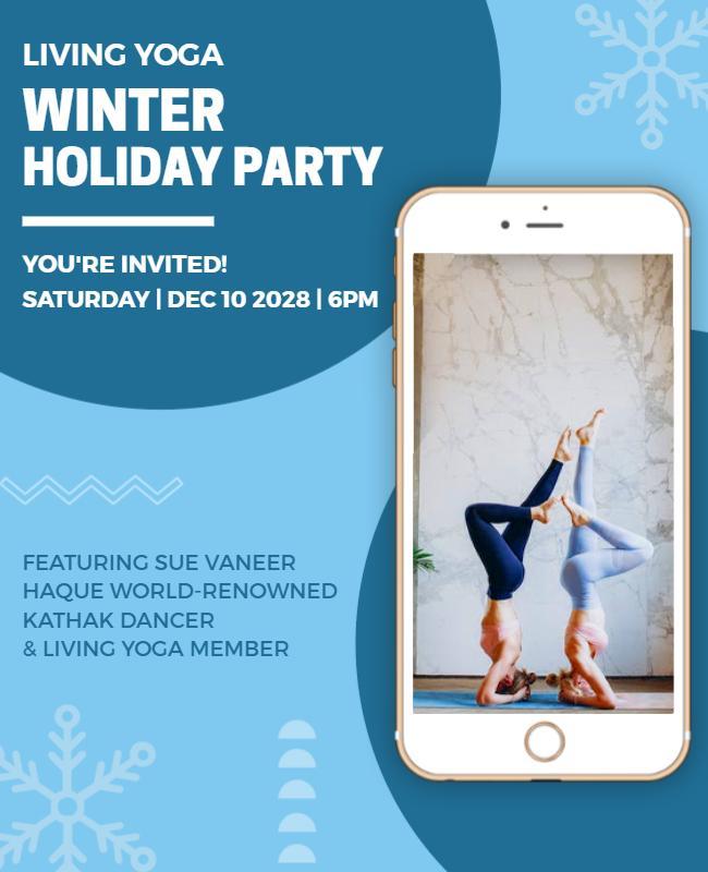 Winter Holiday Yoga Party Invitation Flyer Template