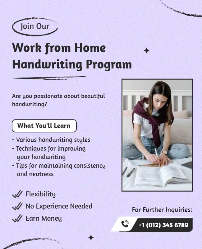 Work from Home Handwriting Program Flyer Template