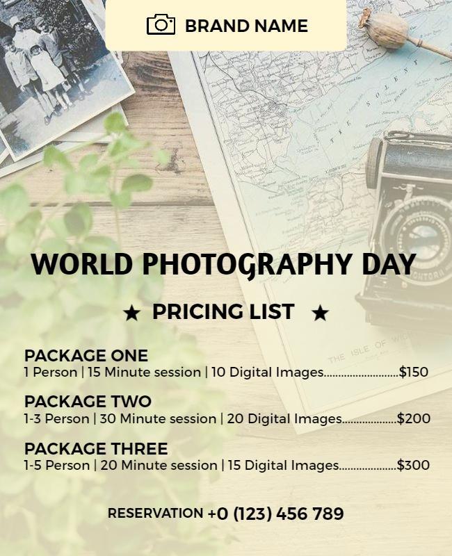 World Photography Day Pricing Flyer Template