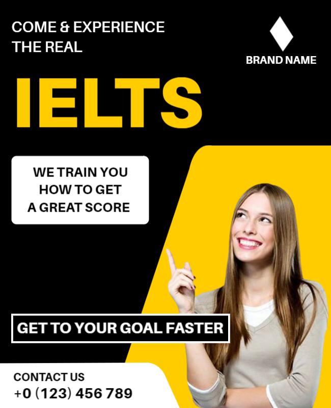 Yellow and Black Ielts Academy Poster Template