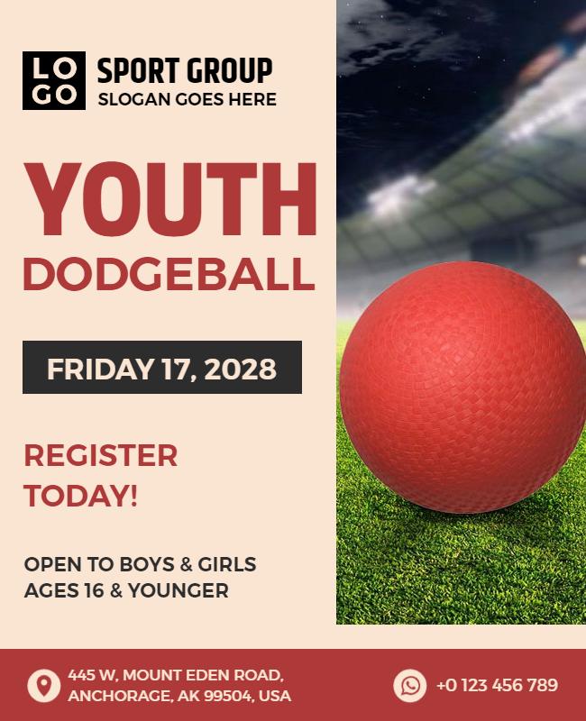 Youth Dodgeball Tournament Promotional Flyer Template