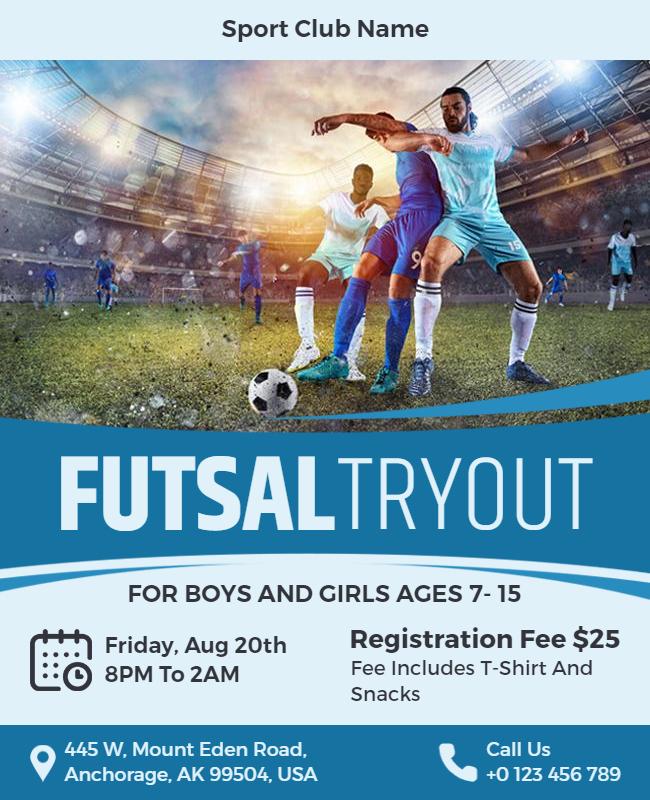 Youth Futsal Tryout Event Flyer Template