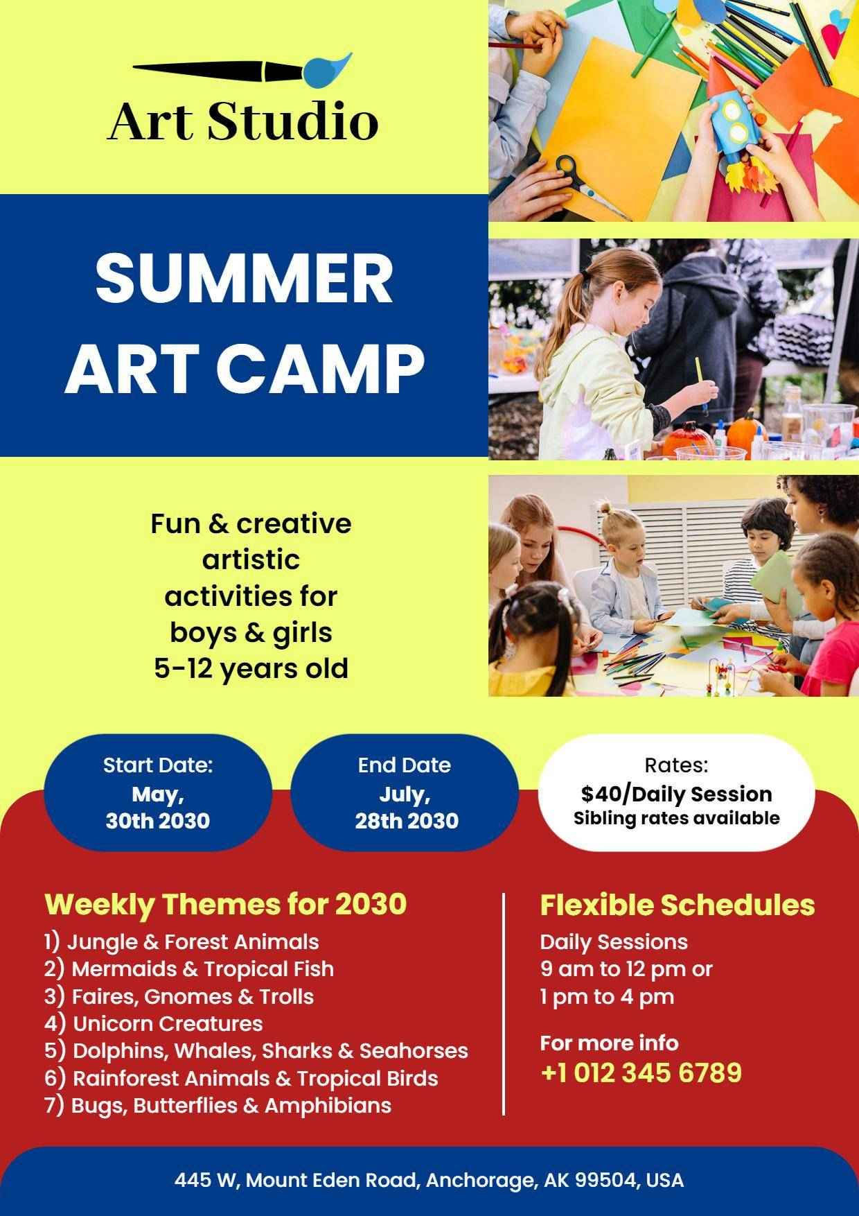 Youth Summer Art Camp Activity A4 Flyer Template