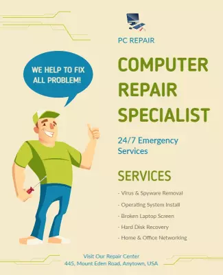 247 Computer Repair Services Flyer Template