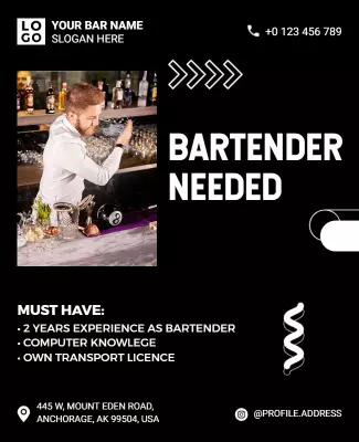 Bartender Job Opening Announcement Flyer Template