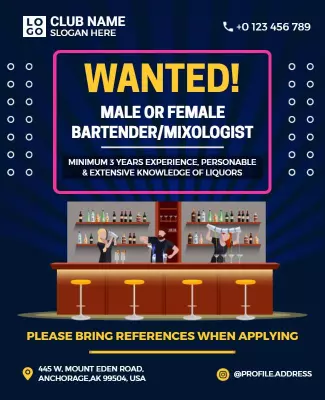 Bartender Job Recruitment Flyer Template