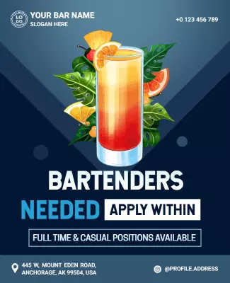 Bartender Job Vacancy Recruitment Flyer Template