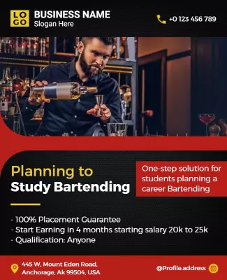 Bartending Career Training Program Flyer Template