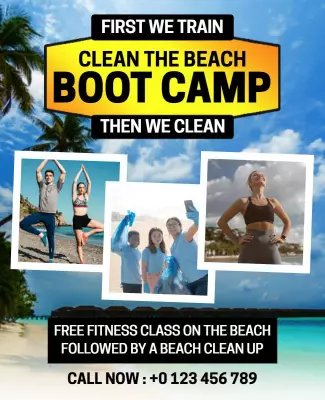 Beach Boot Camp Fitness and Cleanup Flyer Template