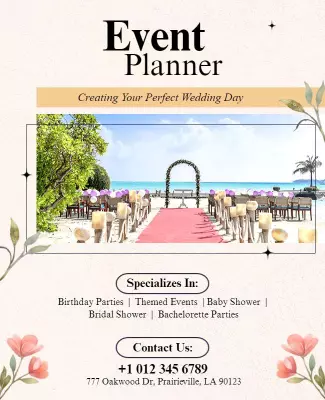 Beach Wedding Event Planner Flyer Template