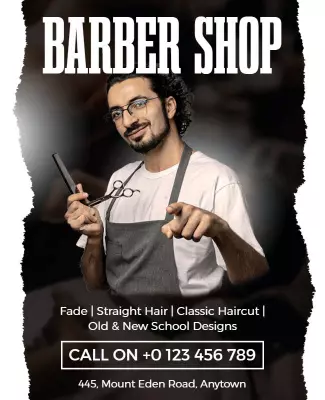 Bold Barber Shop Vintage Haircut Service Flyer Template