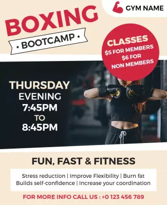 Boxing Bootcamp Evening Fitness Class Flyer Template