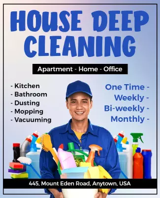Bright Blue House Deep Cleaning Service Flyer Template