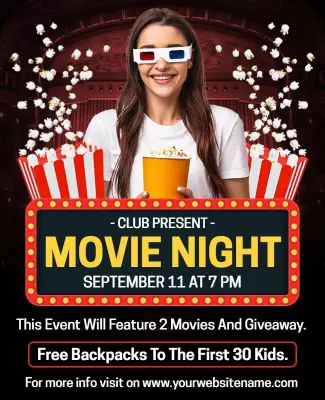 Club Movie Night with 3d Glasses Flyer Template