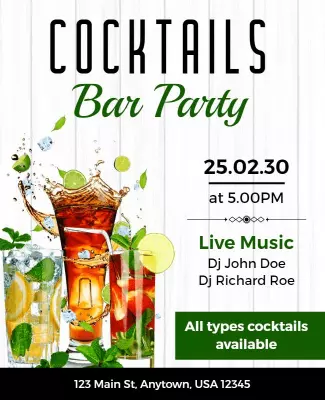 Cocktails Bar Party with Live Music Flyer Template