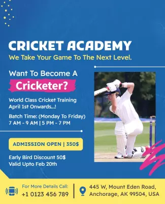 Cricket Academy Training Program Flyer Template