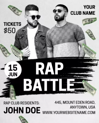 Dynamic Black and White Rap Battle Event Flyer Template