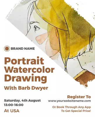 Elegant Watercolor Portrait Drawing Workshop Flyer Template