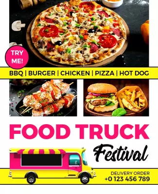 Food Truck Festival Bbq and Pizza Flyer Template