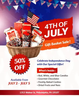 Fourth Of July Gift Basket Sale Flyer Template