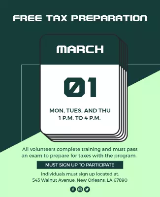 Free Tax Preparation Volunteer Event Flyer Template