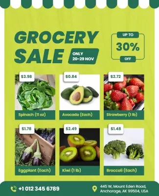 Grocery Sale Discount Flyer with Fresh Produce Template