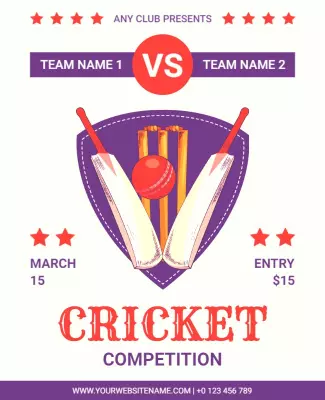 Ivory and Vivid Violet Cricket Flyer Template