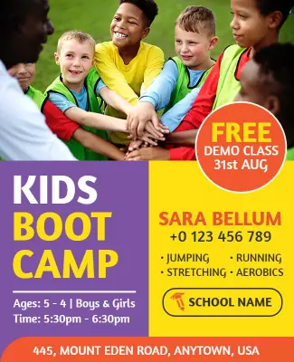 Kids Fitness Boot Camp Promotional Flyer Template