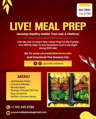 Live Meal Prep Cooking Event Flyer Template