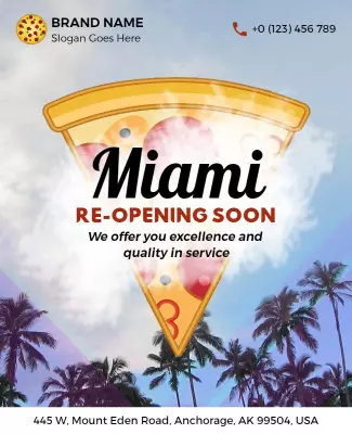 Miami Pizza Restaurant Reopening Flyer Template