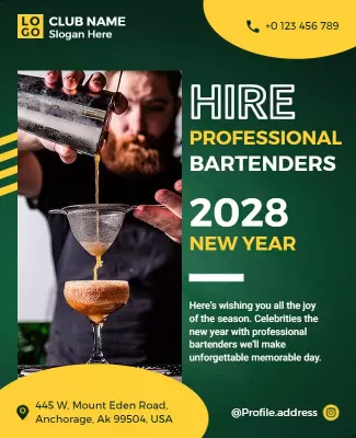 New Year Professional Bartender Hiring Flyer Template