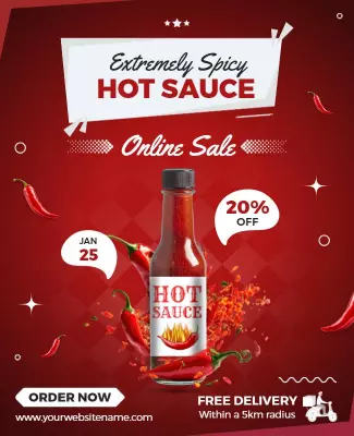 Online Spicy Hot Sauce Sale Flyer Template