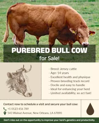 Purebred Bull Cow for Sale Flyer Template