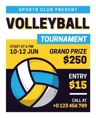 Sky Blue and Yellow Volleyball Sports Flyer Template