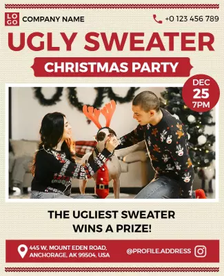 Ugly Sweater Christmas Party Celebration Flyer Template