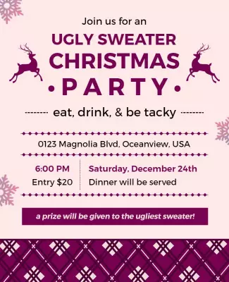 Ugly Sweater Christmas Party Invitation Flyer Template