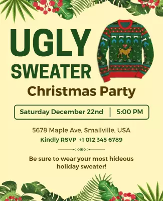 Ugly Sweater Christmas Party Invitation Flyer Template